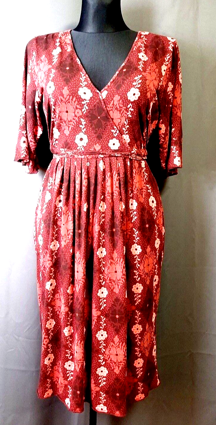 GUDRUN SJODEN folk kunst dress wrap Effect floral SIZE 40 Midi 3/4 Sleeves 16