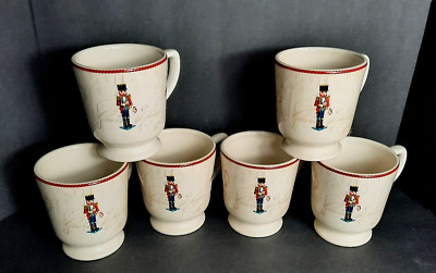 Williams Sonoma Christmas  Nutcracker Large 12oz. Pedestal Coffee Cup-Mug Set 6