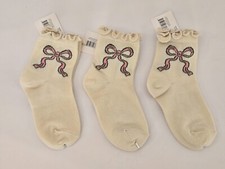 2025 Target Bullseye Girls Ivory w/Bow Print  Ruffle Ankle Socks Kids Sz 5-6.5