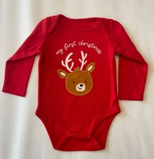 NWT Infant Dot & Zazz “My First Christmas” Red One-piece Shirt 3-6m Reindeer