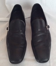 Prada Men's Black Dress Shoes Loafers Slip On Silver Buckle Round Toe Size 8.5