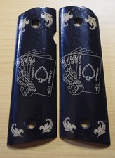 1911/Clones For Kimber/Colt Large Frames Lasered Grips "Cards  Dice" Very Nice 