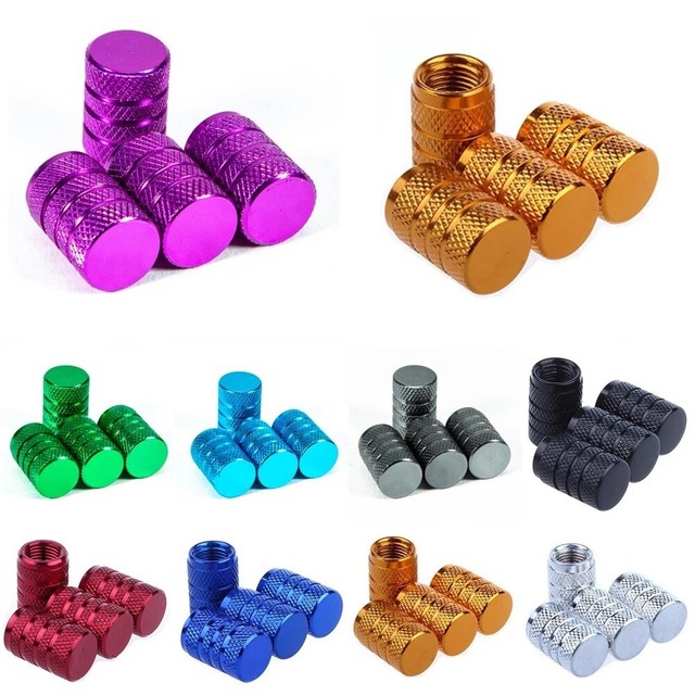 4x Pack Aluminum Valve Stem Caps Tire Covers Rust-Free Metal Screw Lid Car/Truck