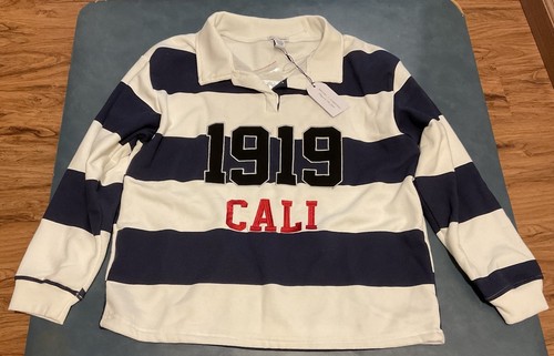 Better Together Women’s M Blue & White Striped 1919 CALI Fleece Lined Sweatshirt