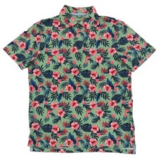 Chaps Mens Short Sleeve Performance Polo Shirt Green  Pink Floral Print