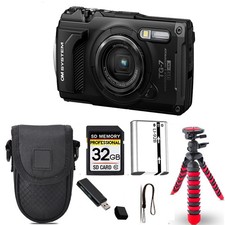 Olympus OM SYSTEM Tough TG-7 Camera Black  Spider Tripod  Case - 32GB Kit