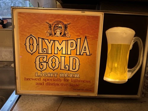 Vintage Olympia gold light beer 70s light up sign plastic 21 x 15 x 4.5 USA made