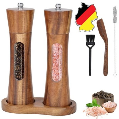 2er Salz und Pfeffermühle Akazienholz 19cm Einstellbarem Keramik Pepper Grinder