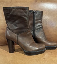 Nine West Brown Leather Ankle Booties Square ...