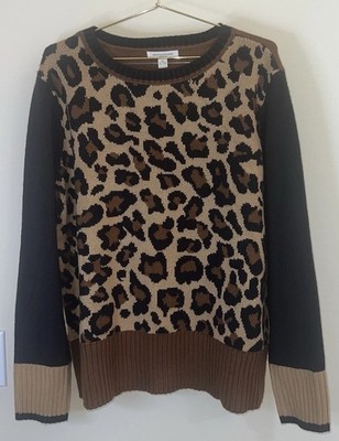 BeachLunchLounge Leopard Colorblock Sweater XL Crewneck Knit Animal Print