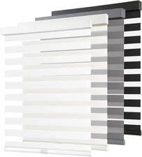 Cordless Zebra Blinds for Windows Pull down Roller Window Shades Dual Layer Ligh