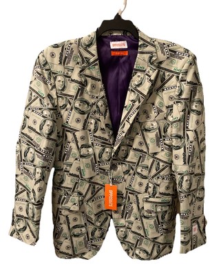 Mens Opposuits Blazer Casanova Size XL 42 Money $100 Dollar Bills NWT Novelty
