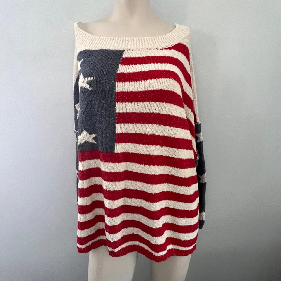 Suéter Top Peace Love World American Flag De Gran Tamaño Tejido 2X Patriótico EE. UU. Acogedor Foto 3 de 4