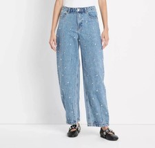 Women's Mid-Rise Studded Barrel Leg Jeans - Future Collective NWT Size 2