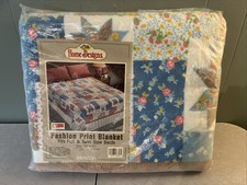 Vintage 1950 s Fashion Print Blanket Star Quilt Twin/Full 72"x90" Country Chic