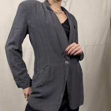 Vintage silk blazer in a soft charcoal gray minimalist