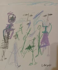 ORIGINAL VINTAGE OOAK ABSTRACT EXPRESSIONISM CUBIST STICK FIGURE INK DRAWING 