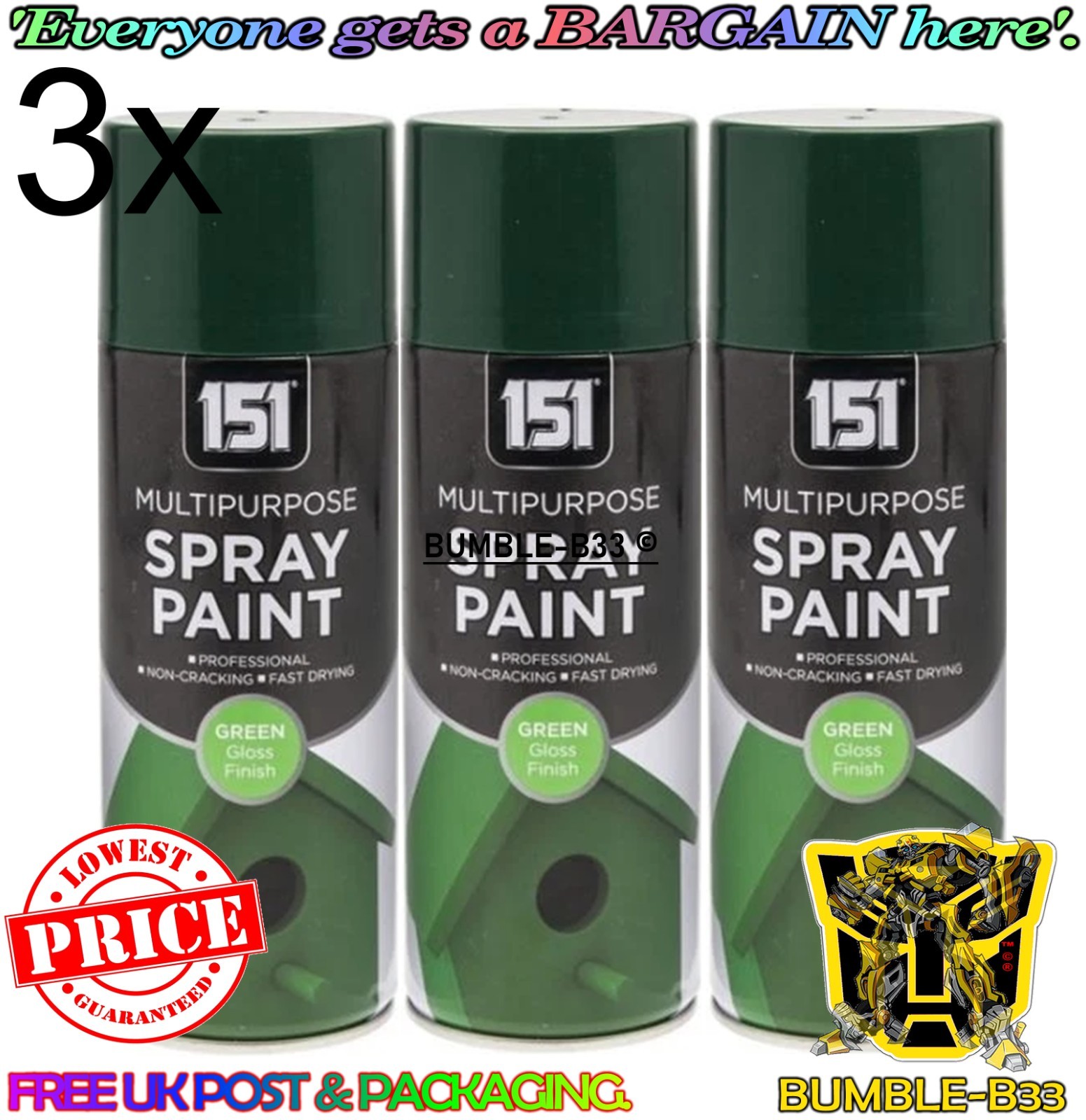 4 X 400 ML Green Gloss Aerosol Paint Spray Cars Wood Metal Walls Graffiti - Image 4