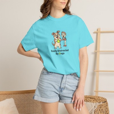 Easily Distracted by Dogs T-Shirt | Cute Cartoon Puppies