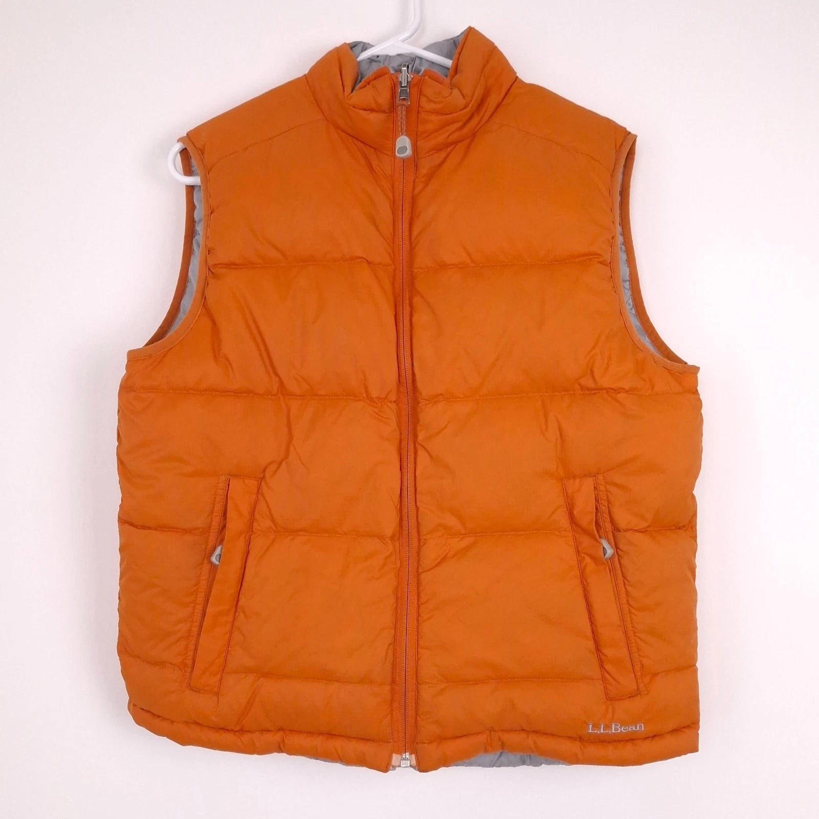 LL Bean mens S reversible goose down puffer vest gorpcore outdoor winter orange
