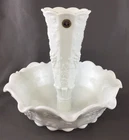 Vintage Westmoreland 2 Piece White Milk Glass Paneled Grape Epergne Set