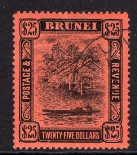 BRUNEI 1908-22 $25 BLACK/RED VERY FINE CDS USED. STANLEY GIBBONS NUMBER 48.