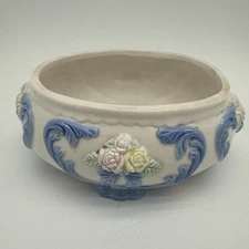 Cracker Barrel White Blue Floral Candy Dish