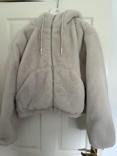 Pull & Bear Faux Fur Beige/Cream Jacket With Hood Size Large