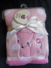 Parents Choice Baby Blanket Pink Fox White Flowers Fleece Plush Walmart NWT