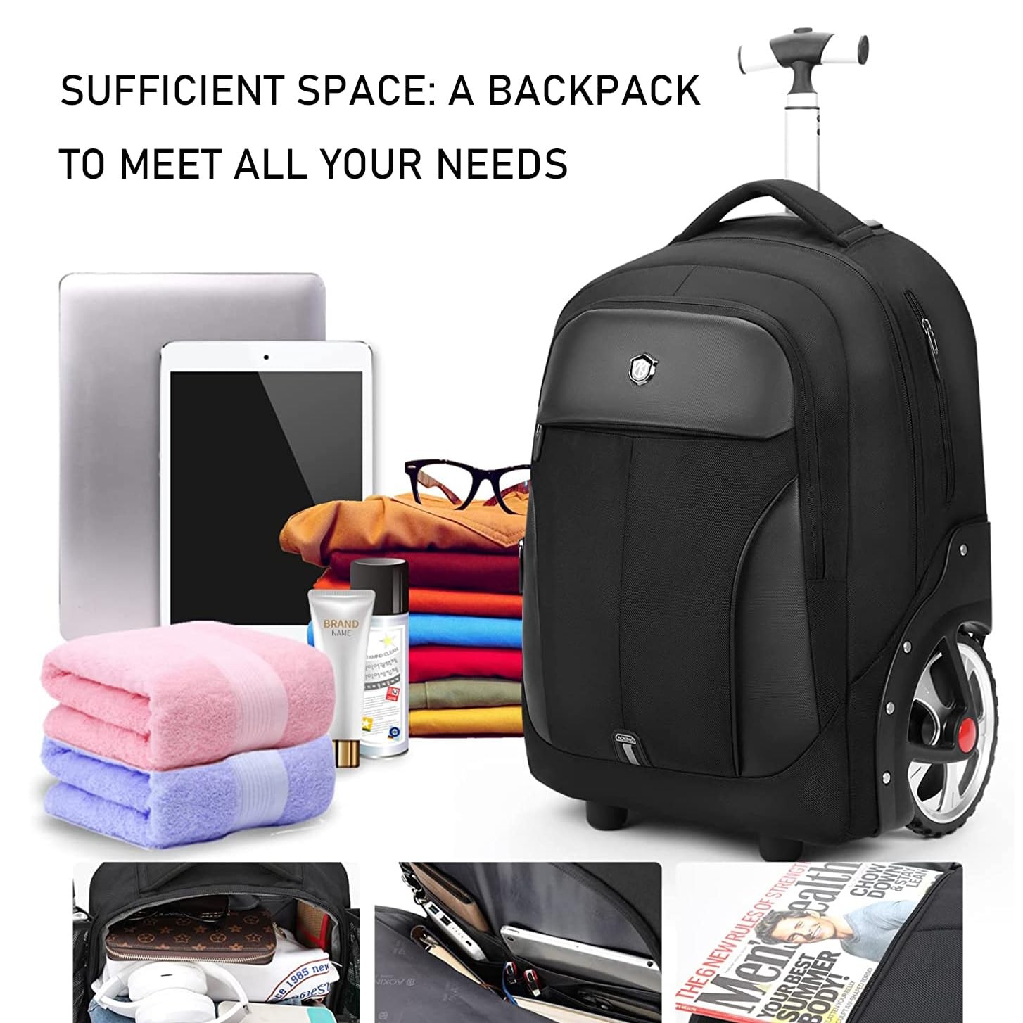 Rolling Backpack with Wheels, Waterproof Backpack… - image 5