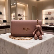Prada Nude Saffiano Leather Continental Long Flap Clutch Nude Logo Crossbody