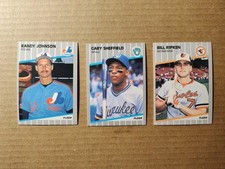 (3) 1989 Fleer Baseball Cards W/ Griffey Jr & Randy Johnson RC, Bill Ripken Erro