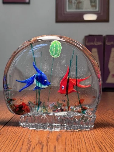 🐠 VTG Murano Glass Italy Angelfish Fishes Aquarium Paperweight Figurine 🐠
