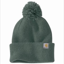 Carhartt Women  s Knit Pom Cuffed Beanie Green Frosted Balsam Acrylic One Size