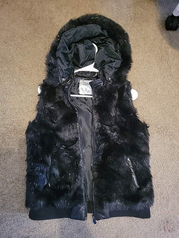 JUSTICE Black Sparkly Detachable Hooded Puffer Vest 18