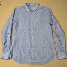 Hugo Boss Men  s Blue Geometric Orange Label Long Sleeve Button Up, Size Large