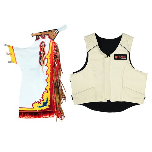 Gilet Cuir Rodeo Junior Hilason Gilet De Protection équitation Junior/pro Rodéo HILASON En Cuir - Taille 32-36 Pouces, Noir/rouge Métallisé/blanc Rodeo Plus