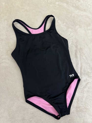 TYR CHILD SIZE Black Open Back One Piece Swim Suit Size CHILD MEDIUM (7/8) - Picture 4 of 12