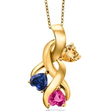 18K Yellow Gold Plated Silver Citrine and Created Sapphire and Pink Created