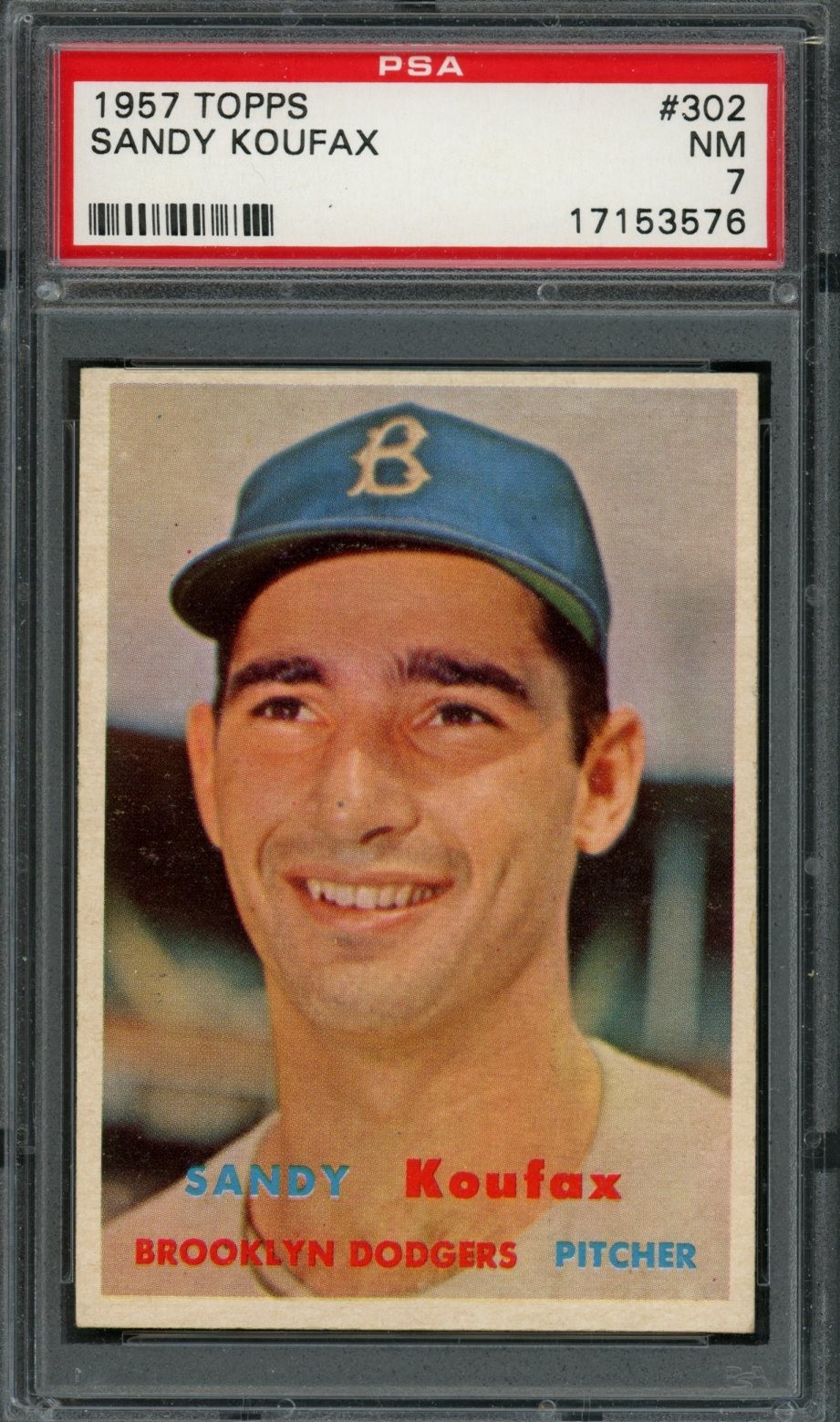 1957 TOPPS BASEBALL #302 - SANDY KOUFAX - PSA 7 NM - DODGERS - *SLOTH55*
