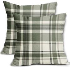 Sage Green Plaid Pillow Covers 20x20 Set of 2 Spring Buffalo Checkered Decora...