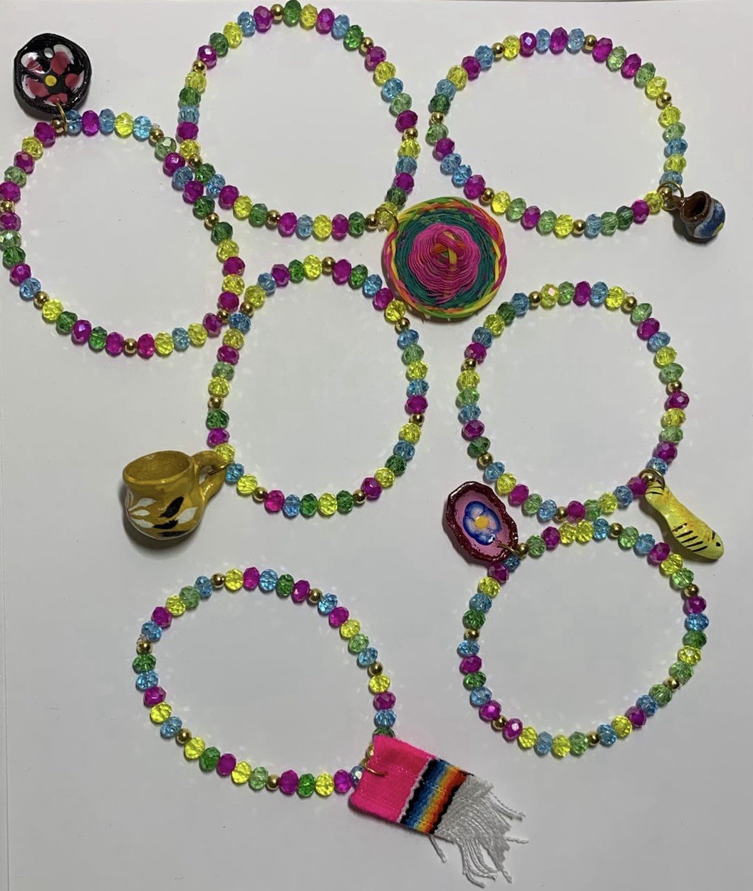 Multicolor Adjustable Beaded Charm Bracelets Set,… - image 1