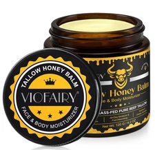 Beef Tallow for Skin, Tallow and Honey Balm for Face - 100% Organic Grass-Fed Be