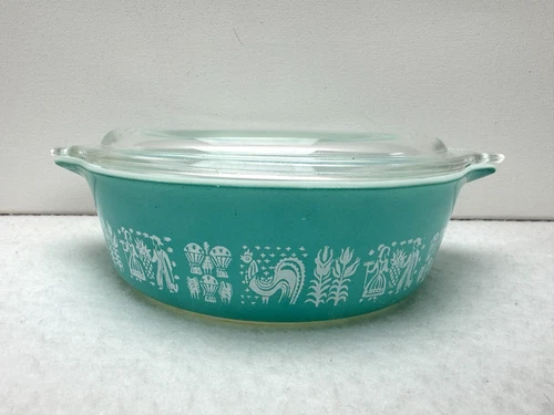 Pyrex Amish Butterprint Casserole Dish 471 Turquoise 1 PT with Lid Vintage