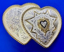 Dual Hearts Western Flower Swirl Multi Color Montana Silversmiths Belt Buckle