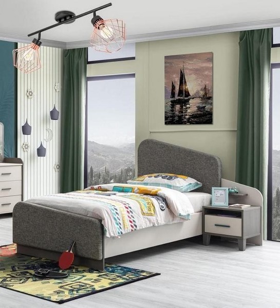Kinderzimmer Set Kinderbett Nachttisch Moderne Top-QualitäT MöBel Grau-image