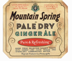 Original 1930s MOUNTAIN SPRING ginger ale soda label DAMAGED Higrade Pittsburgh