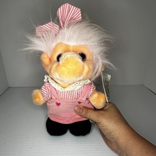 1992 Trolio Trolls 11-inch Plush Troll Doll with pink dress WITH TAG