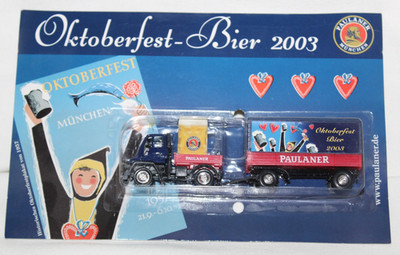 Paulaner Oktoberfestbier 2003 Werbetruck MB Unimog U300 mit Hänger - OVP