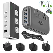 2-Outlet 4 USB International  Adapter ,220V to 110V Step Down Voltage Converter